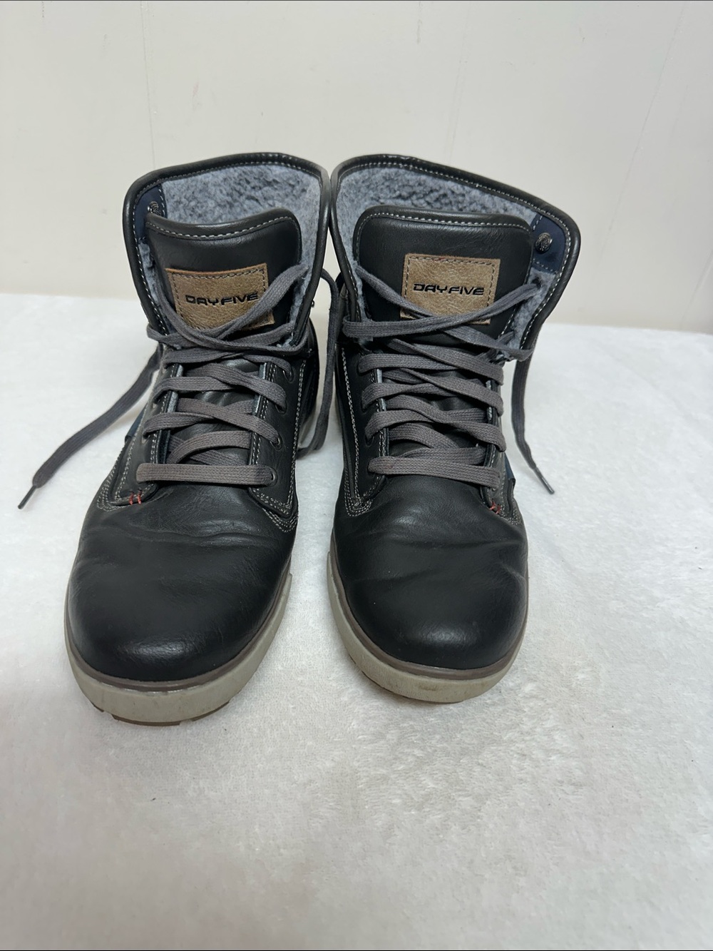 DayFive Dark Grey  High-Top Boots with Gray Laces and Tan Brand Patch